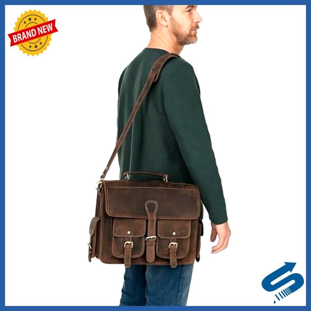Vintage Leather Messenger Bag Handmade Laptop Satchel Crossbody Business - Picture 2 of 7